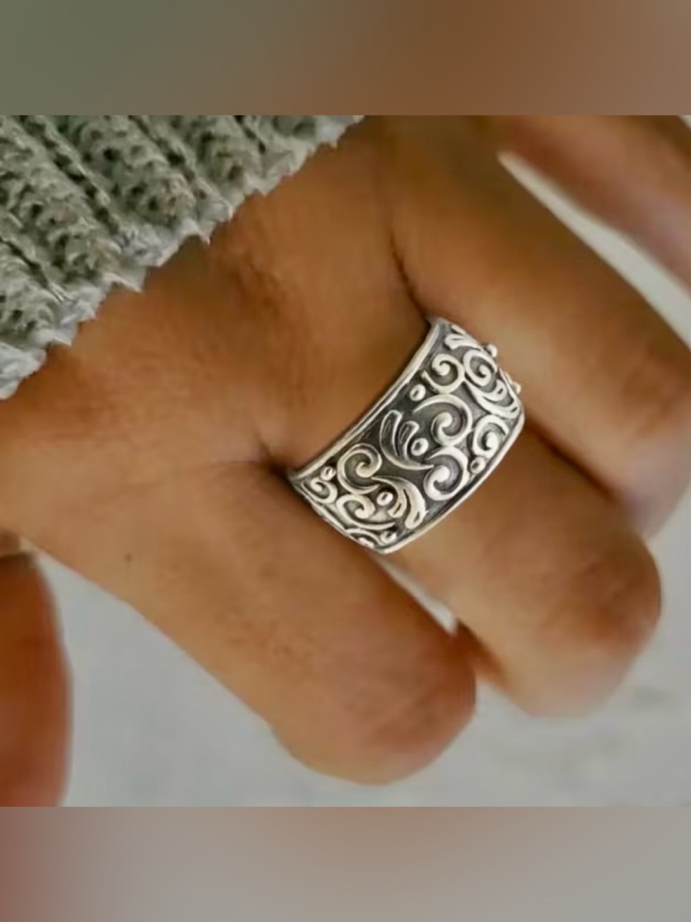 Wide Bohemian Silver-Tone Ornate Statement Ring Size 7 NWT